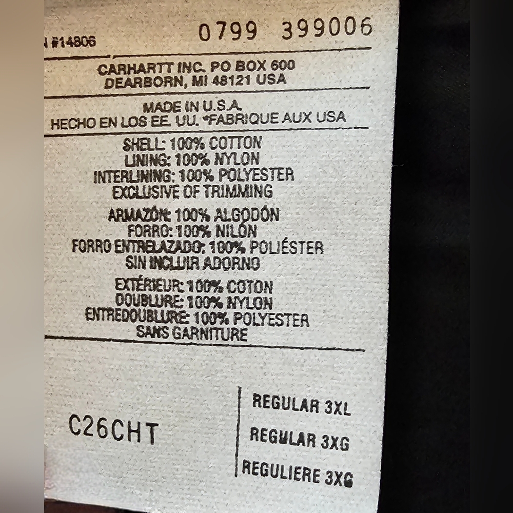 Vintage 90's Carhartt Duck Canvas Jacket Quilt Lined  C26CHT Chocolate 3XL - Picture 7 of 8